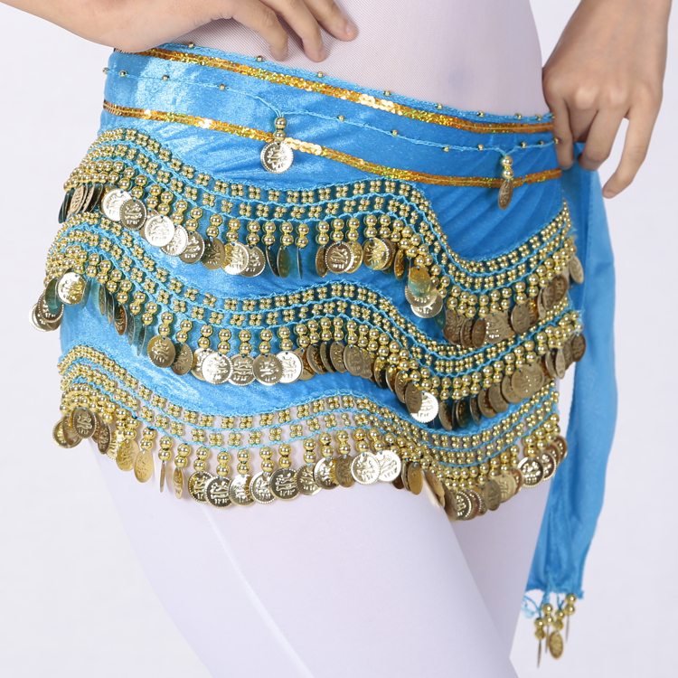 Wavy flannel 248 gold coin belly dance waist chain hip scarf new dance waist scarf beginner practice practice waist bell L