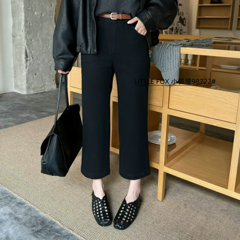 Little Fox Pants 2026 Autumn Capri Pants Korean Style High Waist Nine-Point Pants for Women Simple Slimming Straight-Leg Casual Pants