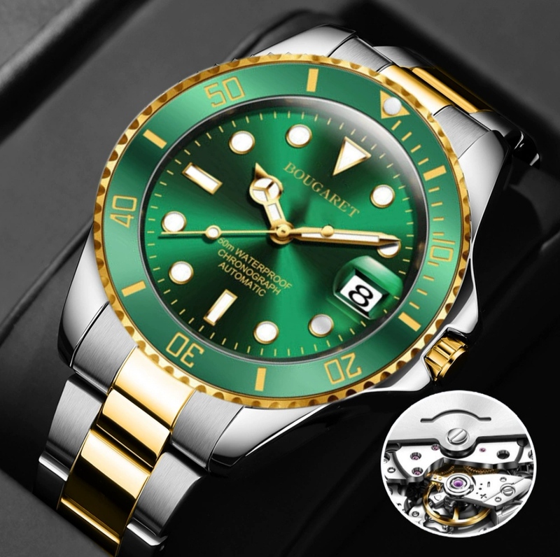 Fully Automatic Imitation Tourbillon Fake Mechanical Watch, Submariner Series, Luminous, Waterproof, Steel Band, Calendar, Men's Watch, Dropshipping