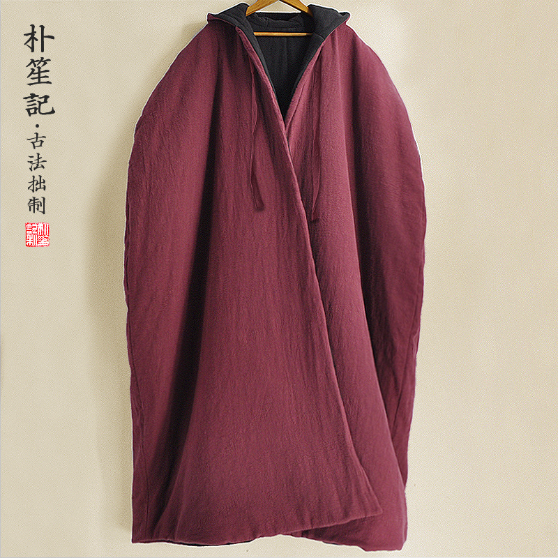 Warm artifact walking quilt original winter thickened cloak cotton and linen Zen double-sided cloak coat