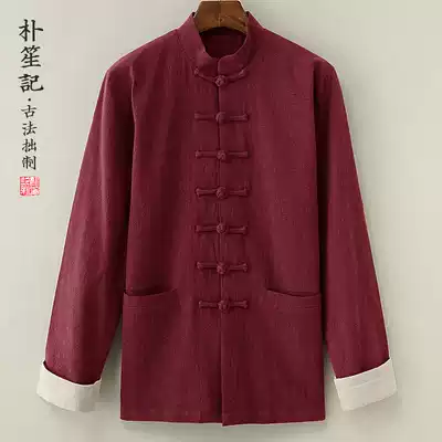 Original cotton and linen loose Tang costume retro Chinese style plus lining clothing male spring and autumn large size layman clothing loose jacket