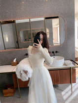 ByYou winter temperament celebrity knit dress female new design sense mesh stitching long fairy dress
