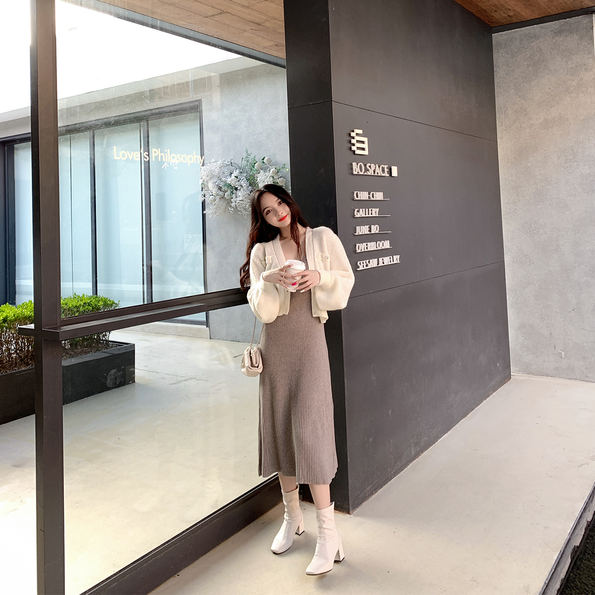 ByYou autumn winter new temperament collection waist hanging band Skirt Woman Thickened Rabbit Suede Inner long version of the bottom dress