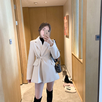 ByYou winter foreign white suit woolen jacket womens short design with metal buckle waist coat