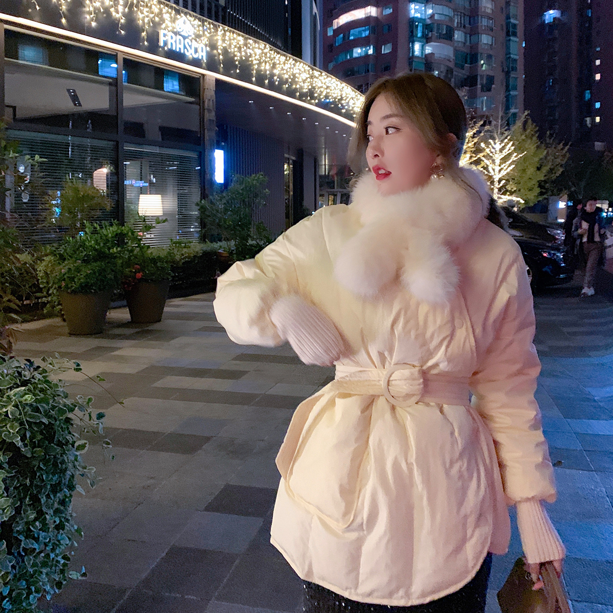 ByYou90 suede waist down down jacket for women's medium long version 2022 new warm thickened jacket sending foxes wow neck