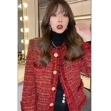 Красная демисезонная куртка, в стиле Шанель, оверсайз, увеличенная толщина, 2024 года