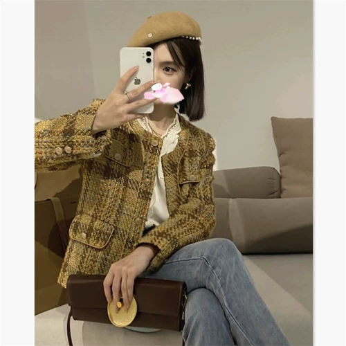 Ретро демисезонная куртка, кардиган для отдыха, французский ретро стиль, в стиле Шанель, увеличенная толщина