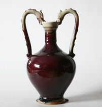 80s Old coal kilns burned green wine red glazed porcelain double dragon revered