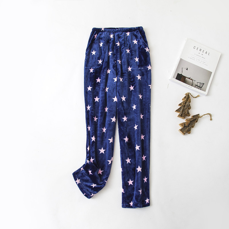 Mùa đông nữ flannel san hô lông cừu nhà quần Pajama phụ nữ Mùa thu và mùa đông ấm áp sống quần lỏng tăng dày quan sot nam