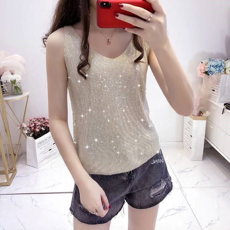 Foreign Trade Export Italian Brand Surplus Stock Original Order Clearance Ice Silk Rhinestone Camisole Women's Loose T-Shirt