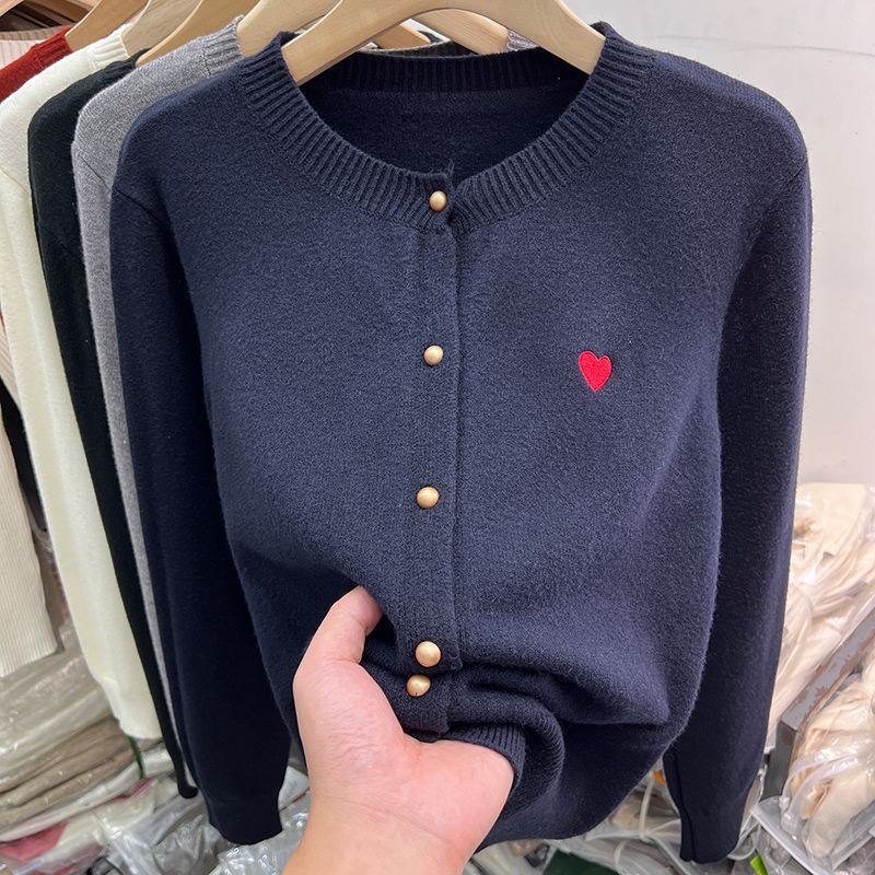 Clearance Sale: Women's Knitted Sweater, Spring Fashion, Youthful and Casual, Heart Embroidery Cardigan, Round Neck Jacket Top