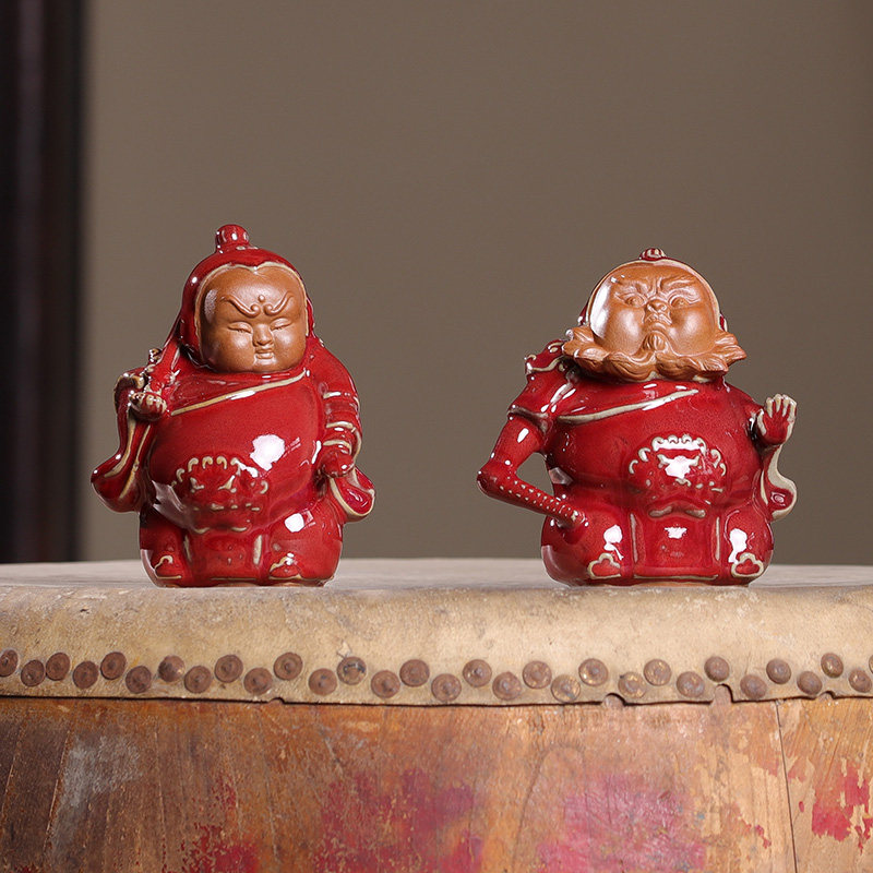 Small Door God Original National Wind Small Swing Piece Tea Spotting Piece New Year Gift of the New Year's Eve with the Handsome Gift Porcelain Original-Taobao