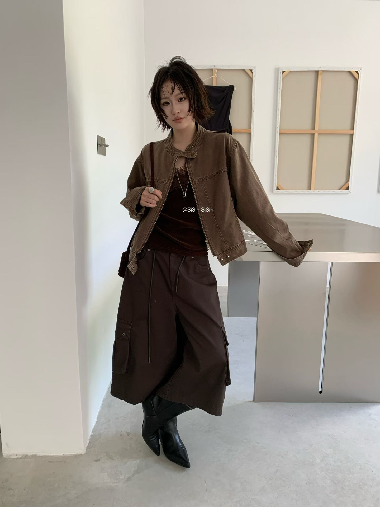 유럽 상품 고급 센스 식물 플러시 데님 짧은 여성 코트 가을 새로운 작은 키 패션 외부 가져 가라. 오픈 가디건 재킷 맨위 상세 이미지 7