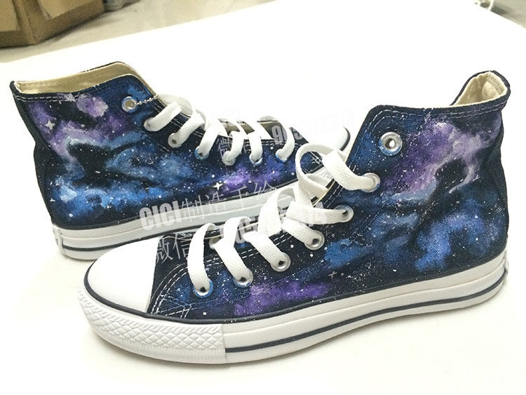 convers*e blue purple starry sky 2 hand-painted shoes for lovers CICI manufacturing-Taobao