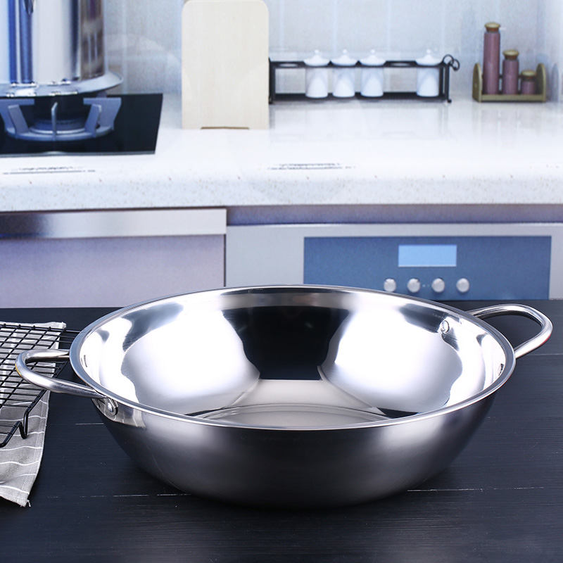 Stainless steel thickened hot pot Commercial household binaural little sheep soup pot Induction cooker special shabu-shabu meat pot
