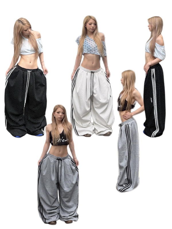 Hxien Original Polka Dot Three-Stripe Embroidered Ultra-Thin Cool Sports Pants with Jazz Pockets and Drawstring Water-Resistant Sweatpants Hxien Original Polka Dot Three-Stripe Embroidered Ultra-Thin Cool Sports Pants with Jazz Pockets and Drawstring Water-Resistant Sweatpants