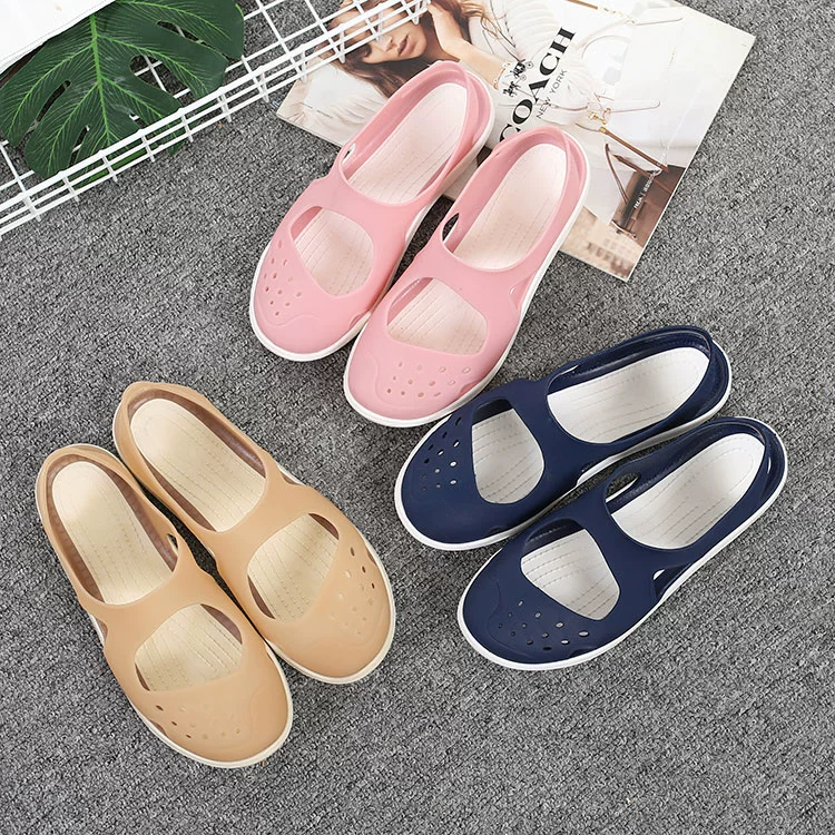 Baotou Dép Nữ 2023 Mới Đáy Bằng Rỗng Chống Trơn Trượt Jelly Đi Biển Crocs Dép Nhựa Nữ Xu Hướng Mùa Hè