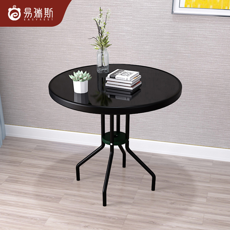 Folding Table Tempered Glass Table Balcony Small Tea Table Casual Round Table Home Living Room Minima Modern Small Table Dining Table-Taobao