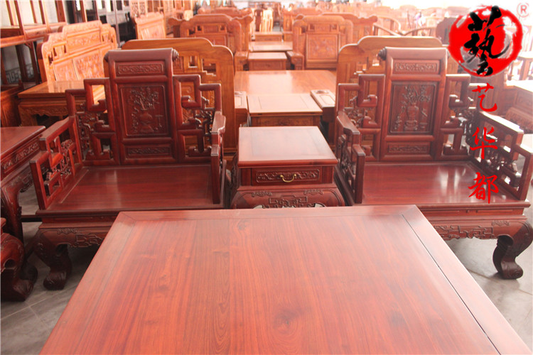 Gỗ gụ đồ nội thất gỗ sồi vàng châu Phi bộ sofa 10 bộ sofa phòng khách gỗ rắn Hedgekey gỗ hồng sắc - Bộ đồ nội thất bàn ghế phòng khách hiện đại