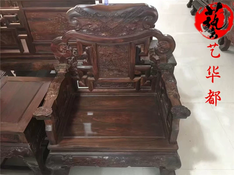 Gỗ gụ nội thất gỗ hồng sắc dơi mười một bộ sofa cổ gỗ rắn kết hợp sofa Sian gỗ hồng sắc - Bộ đồ nội thất bàn ghế thông minh