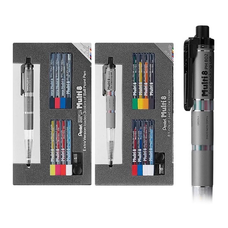 Japanese Pentel Multi+8 Colored Pencil Set, Eight-Color Multifunctional Mechanical Pencils 802/803, Award-Winning Design, Student Writing Pencils with Break-Resistant Lead, Stationery