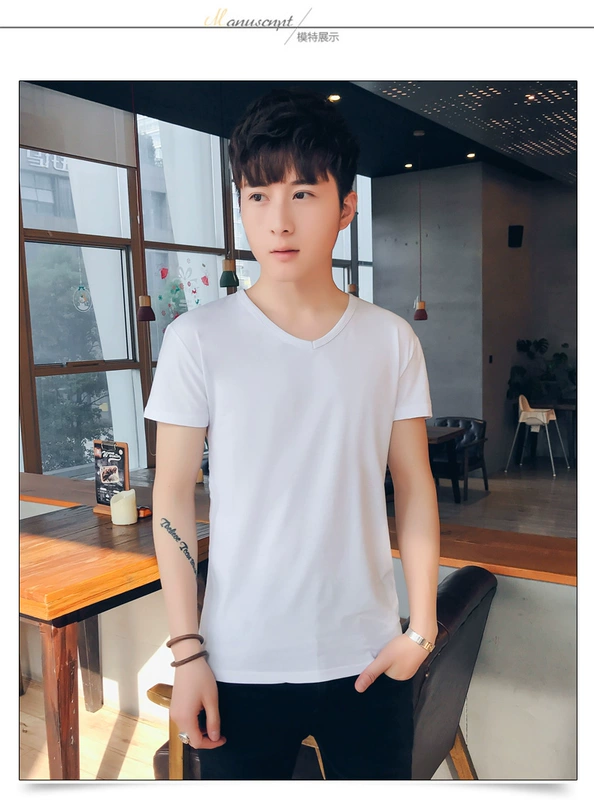 Ưu đãi đặc biệt 9,9 nhân dân tệ Áo thun nam tay ngắn màu rắn V-cổ Slim Đàn ông cỡ lớn chạm đáy áo sơ mi nửa tay áo thun t