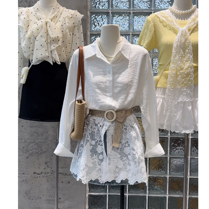 Korean Style, Very Beautiful White Lace Patchwork Shirt for Women, Spring and Summer Design, High-End, Unique and Beautiful Top