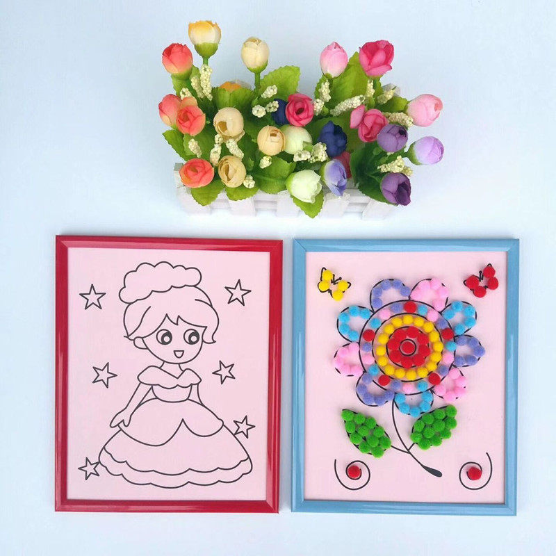 Children's Diy Puzzle Toy Fur Ball Art Painting Kindergarten Creative 3 Painting Diamond Painting New Magic sticky