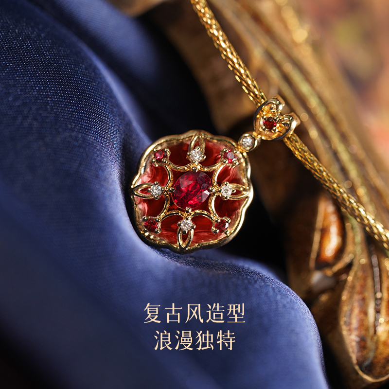 Braided Jewelry [Wishing Pond] Pigeon Blood Red Ruby Pendant Concave Mirror Vintage Exquisite Elegant Versatile