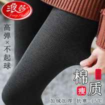 Underpants woman outside wearing autumn and winter plus suede thickened pantyhose 2022 new black grey thread warm cotton autumn trousers