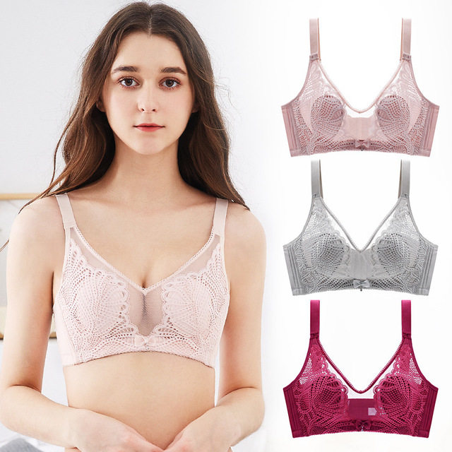 Summer no steel ring bra big breasts show small crystal ultra-thin cup lace breathable sexy fashion adjustable underwear women