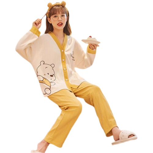 Пижама, хлопковый демисезонный лонгслив, комплект, осенняя, простой и элегантный дизайн, большой размер, популярно в интернете