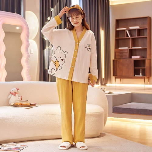 Пижама, хлопковый демисезонный лонгслив, комплект, осенняя, простой и элегантный дизайн, большой размер, популярно в интернете