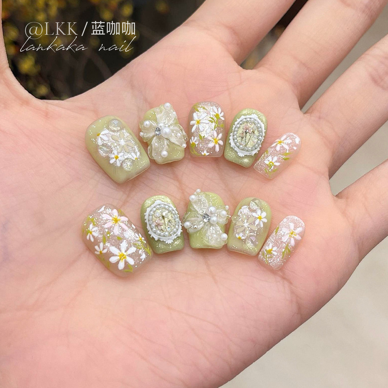 Green Wearable Nails, Short Style, Stunning Handmade Wearable Nails for Summer, 2026 New Style, High-End, Super Popular Nail Patches Green Wearable Nails, Short Style, Stunning Handmade Wearable Nails for Summer, 2026 New Style, High-End, Super Popular Nail Patches