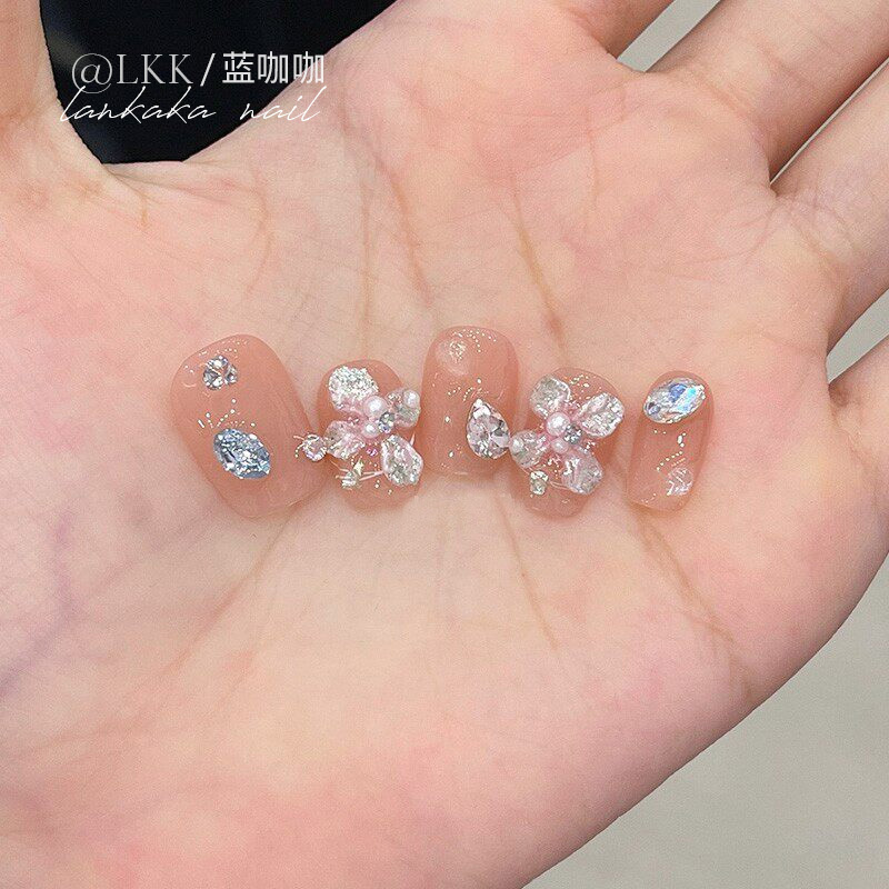 Nude Color Short-Length Summer Nail Art with Intricate Carving, 2026 New Style High-End Handmade Nail Stickers