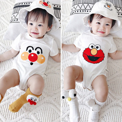 South Korean summer newborns dress for men and women baby white pure cotton short sleeves fart kha-clad baby out of clothing