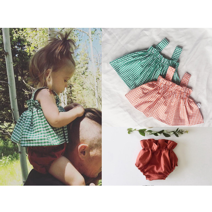 ins exploits baby girl baby girl clothes summer clothes pure cotton plaid pendant with skirt bread shorts suit