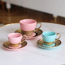 Dream field Liangpint] Exit gold wire drawing Girl Powder Blue Ceramic Coffee Cup Espresso Cup Espresso