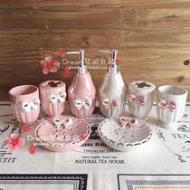 Mengtian good ceramic pearlescent bow soap dish lotion bottle toothbrush holder mouthwash Cup Japanese Lotte for sale