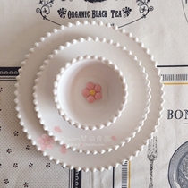 Dream Fields good products] Ceramic lace pure color Pearl spot dish bowl ZAKKA brief Early Dinner Plate Fruit Bowl Steak Pan