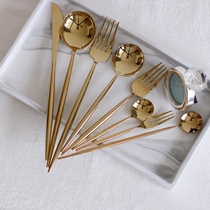 (Mengtian good product) mirror light champagne gold stainless steel knife and fork spoon Western food tableware Annie series