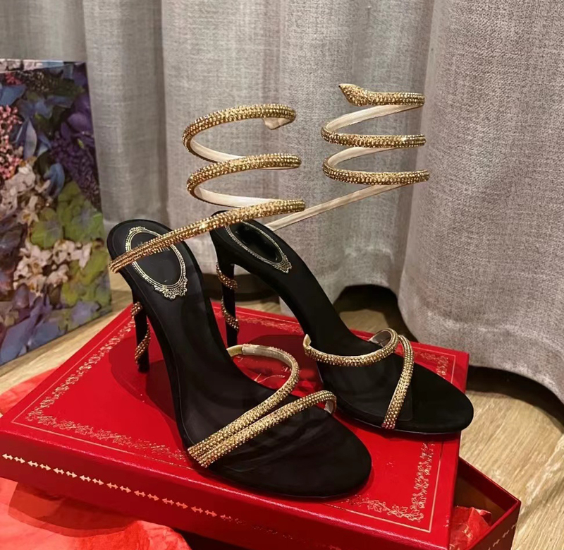 Flash Sale All-In-One Edition Rc Black Gold Twisted Fairy Gemstone Wedding Shoes Banquet Bridesmaid Shoes Rhinestone High Heels Pointed Toe