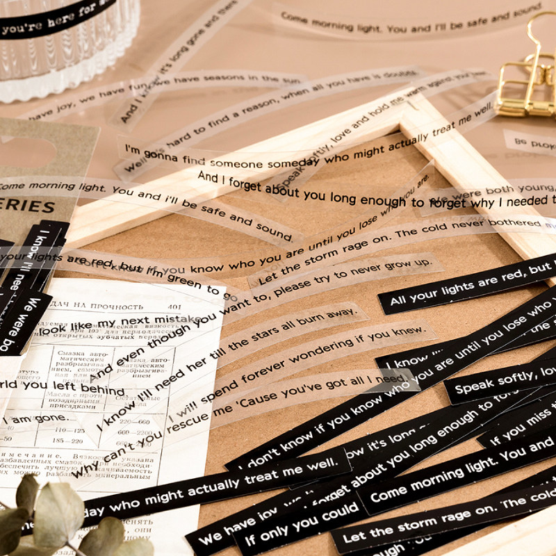 Life excerpt PET coated paper black and white text retro hand account sticker decoration small pattern ins wind hand account material