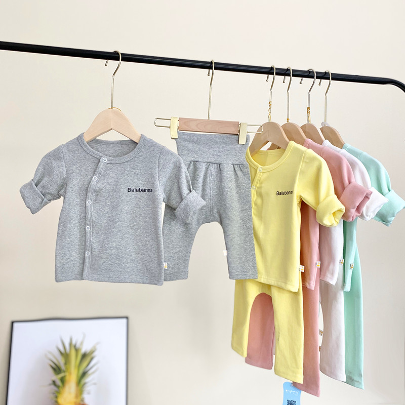 Small baby clothes spring and autumn pure cotton men's and women's baby two-piece newborn belly protection open buckle suit infant clothing