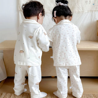 Category a boys and girls pure cotton baby lapel home clothes set children's four-season boneless pajamas split set