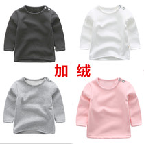 Newborn baby pure cotton white male and female baby plus velvet childrens semi-high neck bottoming shirt T-shirt childrens clothing top winter