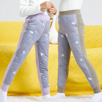 Girls down trousers thickened intra - gall school uniform in 2022 new winter childhood one - body suede warm pants