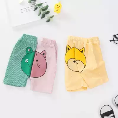 Baby big PP pants Baby cotton shorts Children's cartoon interval striped casual pants summer 0-3 years old five-point pants thin