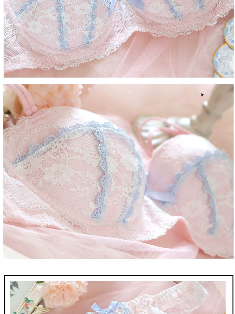 sexy bra and panty Underwear sweet and cute lace lingerie with briefs set girl heart fresh steel ring gathered thin bra set large size bralette bra and knicker sets cheap