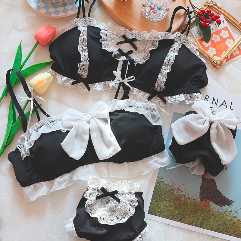 Yusou Dark Elf~ Girl's Lingerie Set Pure Desire Maid Japanese Style Lace Black Wireless Bra Collection